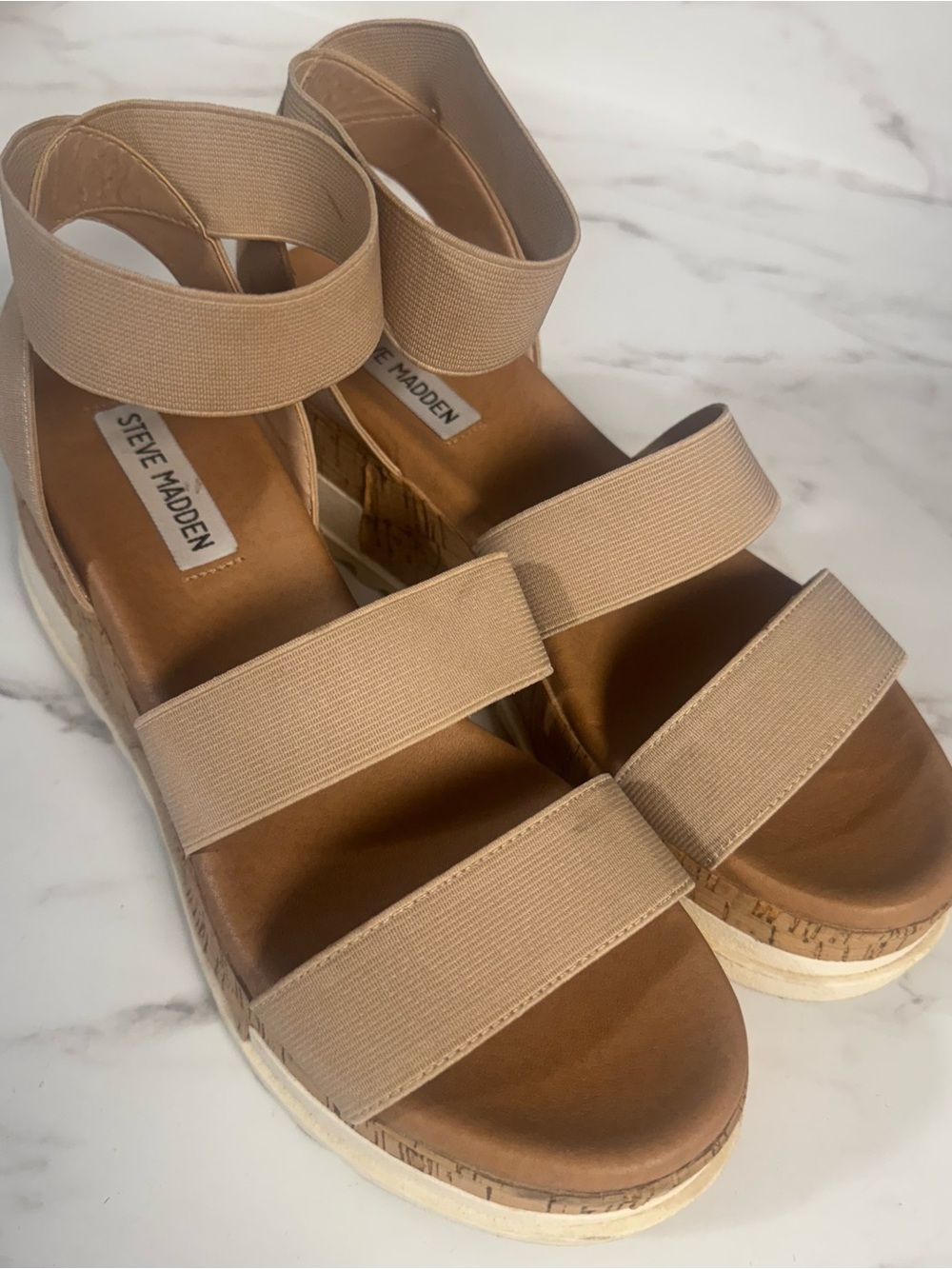 Steve Madden Neutral Tan Cork Platform Sandals